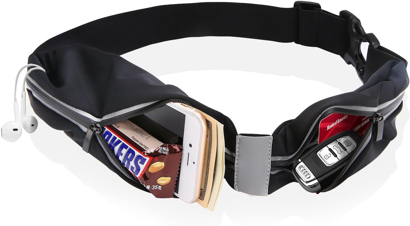 Running Waist Pack with Two Pockets, Smartphone Holder for Runners, Prefect Running Gear for Hands Free Workout, Best Running Pouch Belt, Water Resistant & Reflective Strip