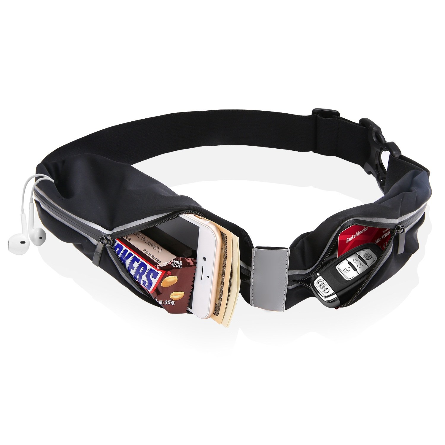 Running Waist Pack with Two Pockets, Smartphone Holder for Runners, Prefect Running Gear for Hands Free Workout, Best Running Pouch Belt, Water Resistant & Reflective Strip