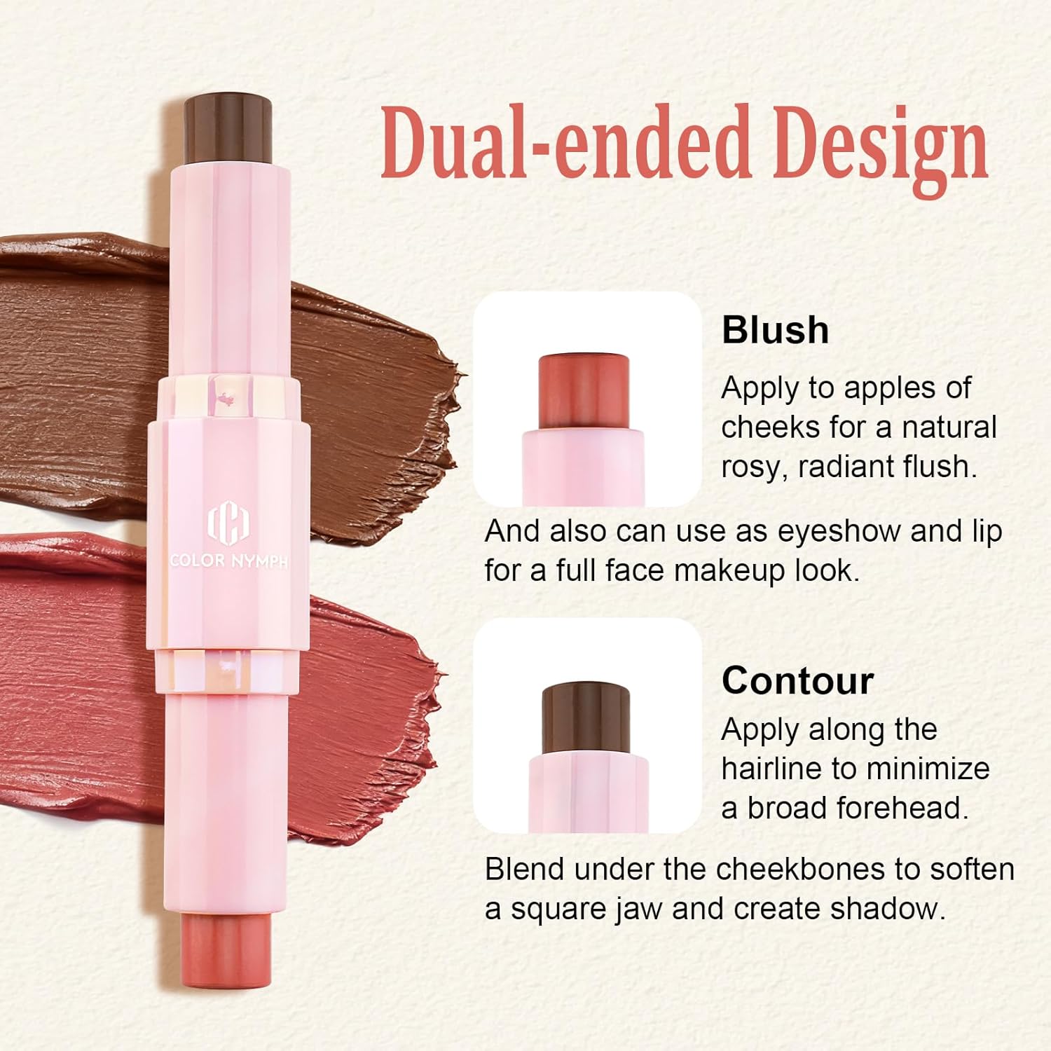 Color Nymph Blush Contour Stick, Double-end Cream Blush & Contour Makeup Stick Multiuse Blusher with Butter Bronzer For Cheeks Eyes Lip Matte Texture Silky-Smooth - 04# Coffee Cherry - Image 3