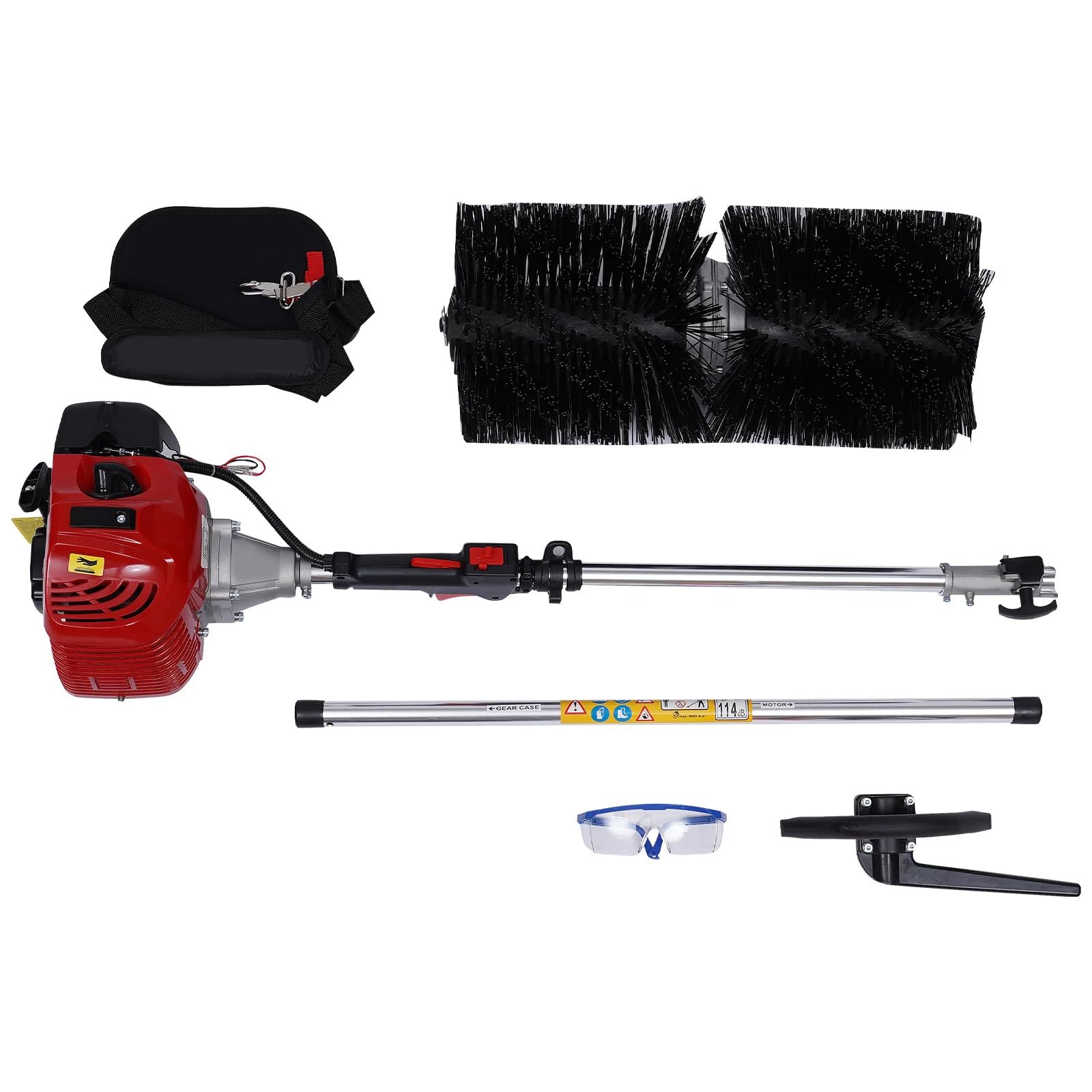Zamiatarka spalinowa 52 CC 2,3 KM, zamiatarka spalinowa z wałkiem zamiatającym 23 x 52 cm i paskiem na ramię, przenośna zamiatarka do trawy na dużych powierzchniach, odśnieżarka w zestawie okulary