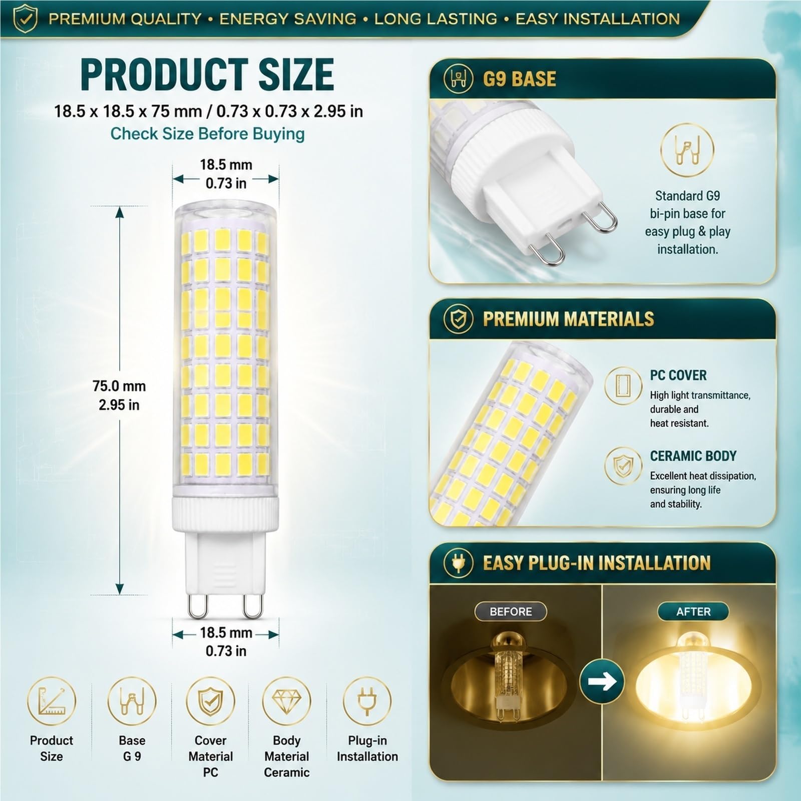 Bombilla LED G9 Maíz,15W Equivalente 150W Halógena,alto Brillo,Sin Parpadeos,no Regulables,IRC80+,iluminación Habitual Para El Hogar(Neutral White 4000K,8 Pack)