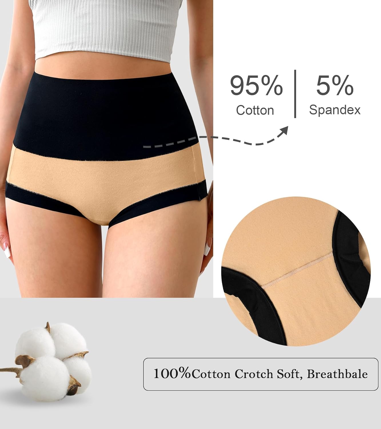 Annenmy Super High Waisted Underwear for Postpartum Women Tummy Control Brief Cotton Panties 5 Pack - Image 6