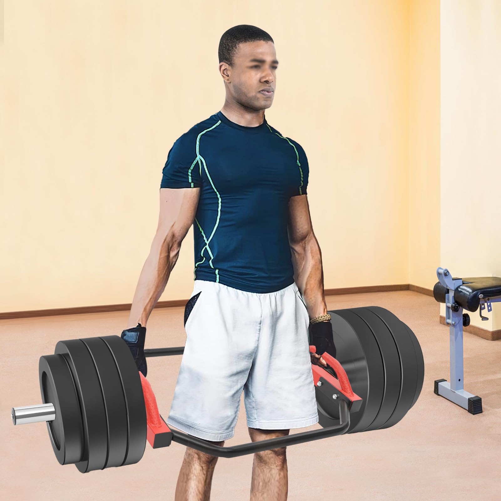 Trap Bar 50 mm attacco Hex Bar 142 cm per sollevamento e squat fino a 150 kg manubrio con clip a molla per allenamento a casa, palestra, tricipiti, rosso