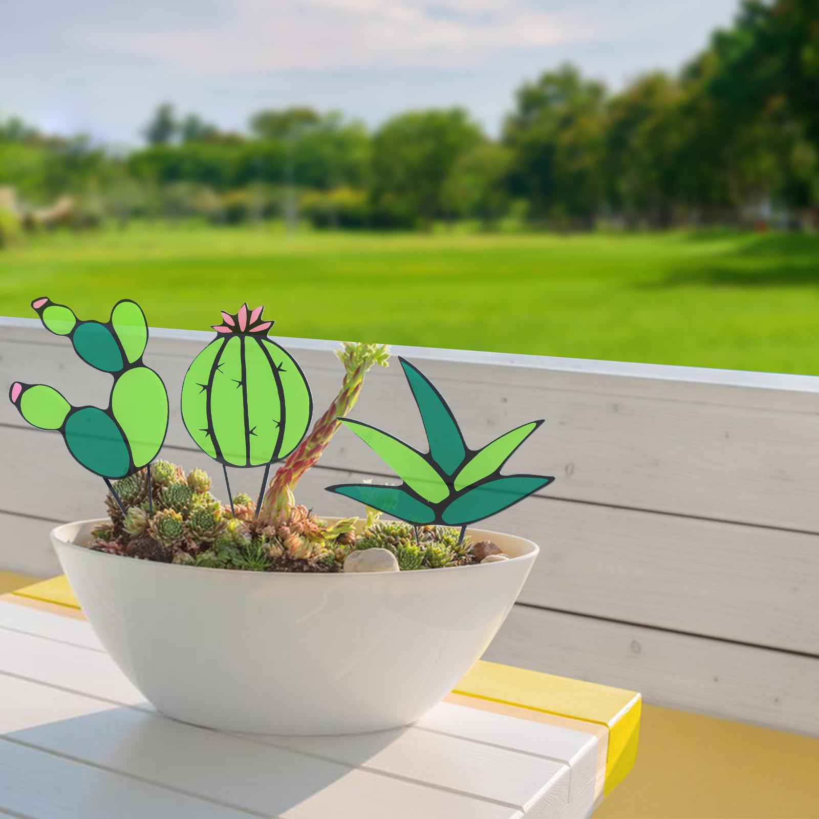 Cactus artificiel pour la maison et déco jardin extérieur en acrylique GLOBLELAND 3 pièces
