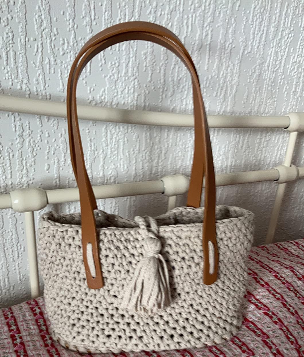 POFET - Juego de 2 Asas de Bolsa de Asas de Cuero sintético sólido para la fabricación de Bolsos de Mano, para Coser (60 cm), Color marrón