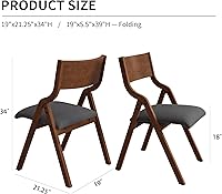 Vista 2 de Folding Dining Chairs Set of 2, Upholstered Kitchen Chair with Padded Seat & Wood Backrest, Modern Side-Chair with Wood Legs for Home Office Living