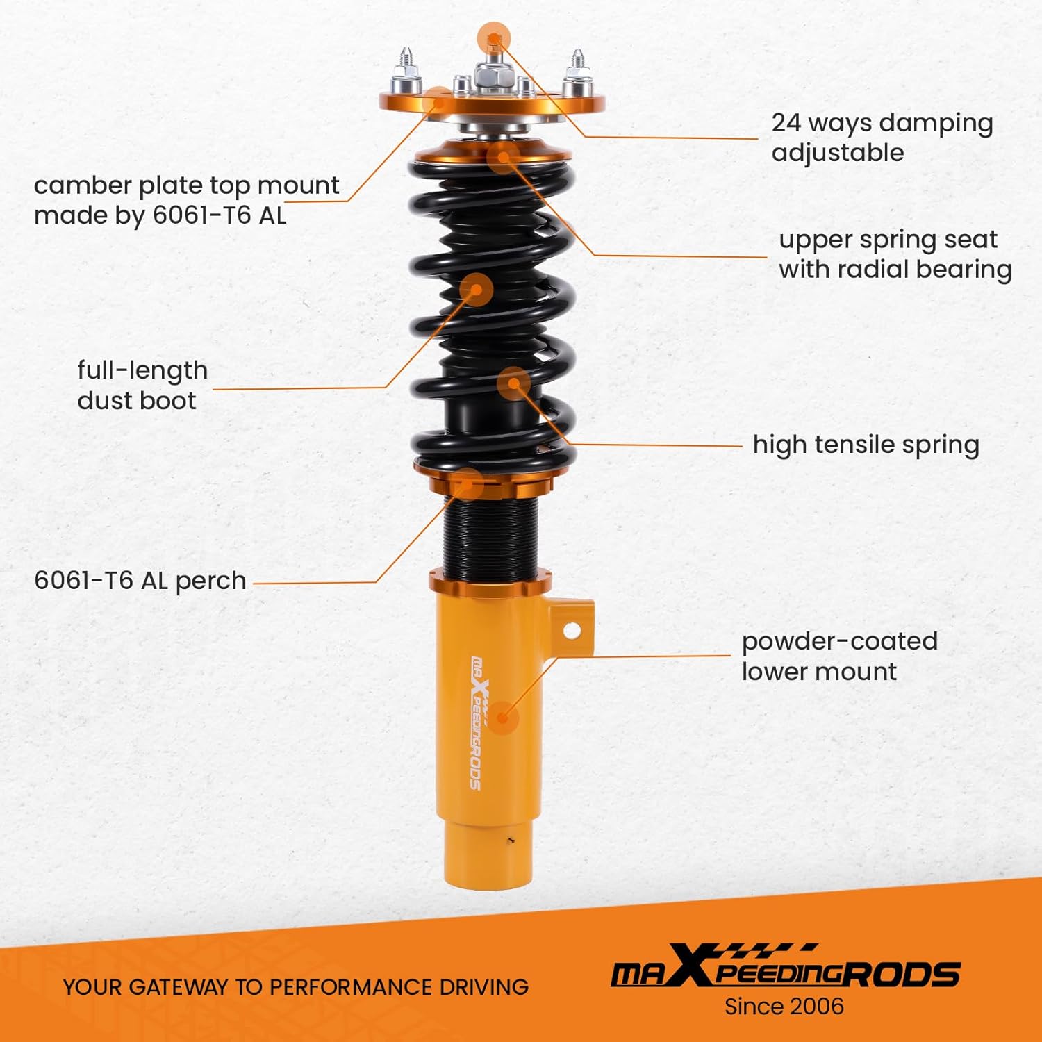 maXpeedingrods Coilovers for BMW 1-Series E82 E88 2008-2013, 24 Levels Damper Adjustable Coilovers Suspension Kit, Height Adjustable Shock Absorber Struts Lowering Kit, Gold
