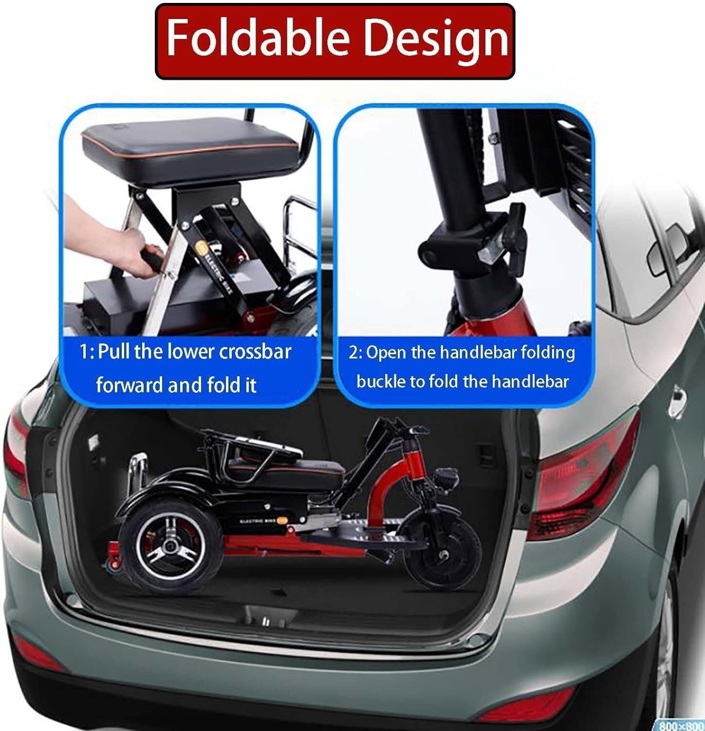 Patinete móvil Senior de 3 ruedas - Diseño plegable con cesta y cargador.