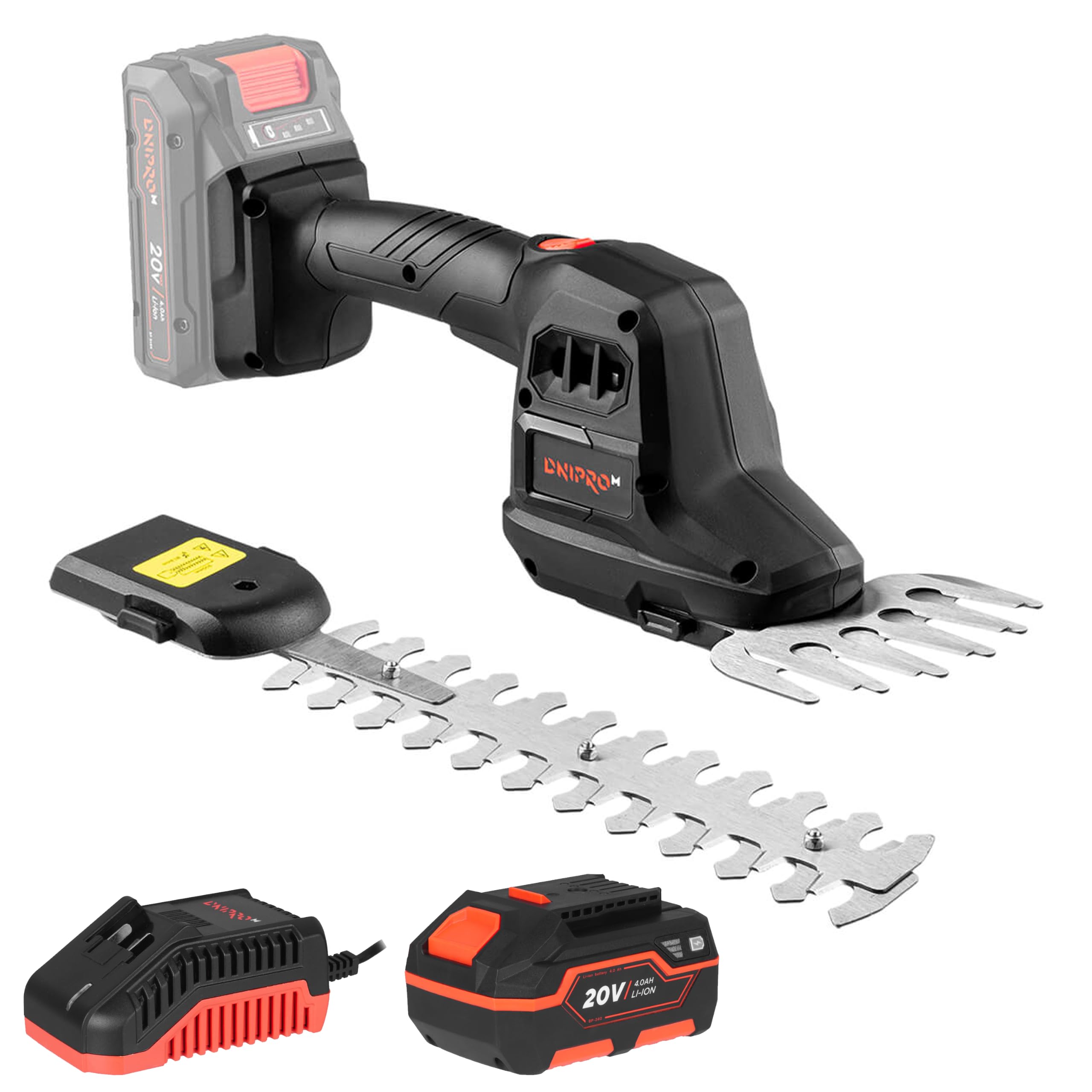 Taille-Haies sur Batterie DGS-200 20V - Cisaille 2 en 1 pour Gazon et Arbustes, Mini Taille-Haies sans Fil avec Changement Rapide des Lames, Taille de Précision 200 mm, Kit 4Ah - par Dnipro-M