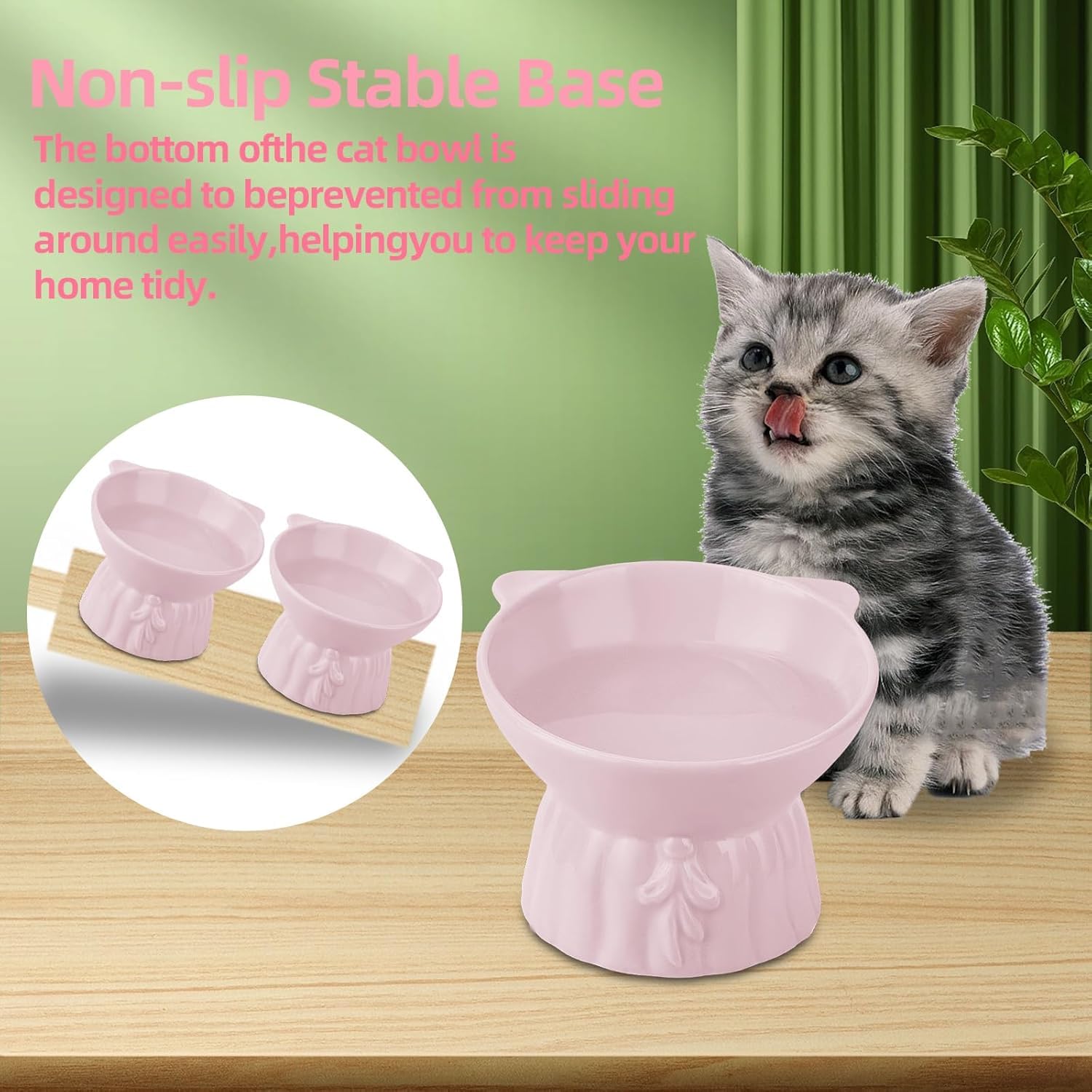 Set di 2 ciotole sollevate per gatti, design inclinabile a 15°, in ceramica di grandi dimensioni, mangiatoia rialzata per gatti anti-omito, adatta per baffi, lavabile in lavastoviglie