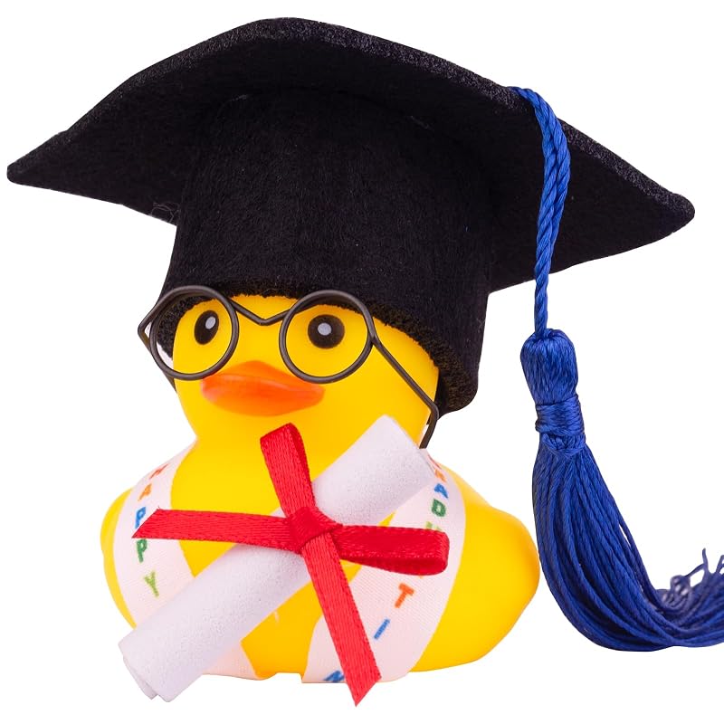 Enfeite de Pato de Borracha para Carro com Tema de Graduação CoFuBcad, Chapéu, Faixa e Óculos G21-blue-g-graduation Paper, 1 unidade