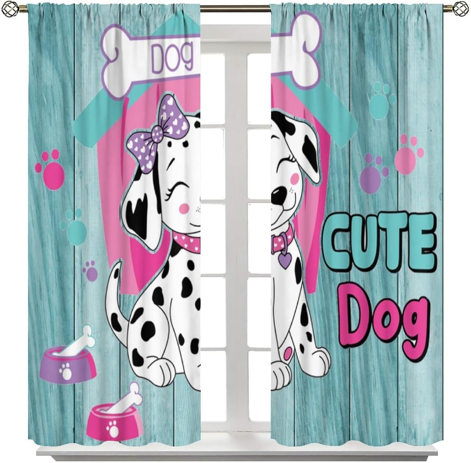 Funny Dog Kids Blackout Curtains,Funny Cute Cartoon Animals Dog Lovers Wooden Board Window Drapes for Bedroom Living Room Kitchen Cafe （W21xL54 Inch） x2 Panels