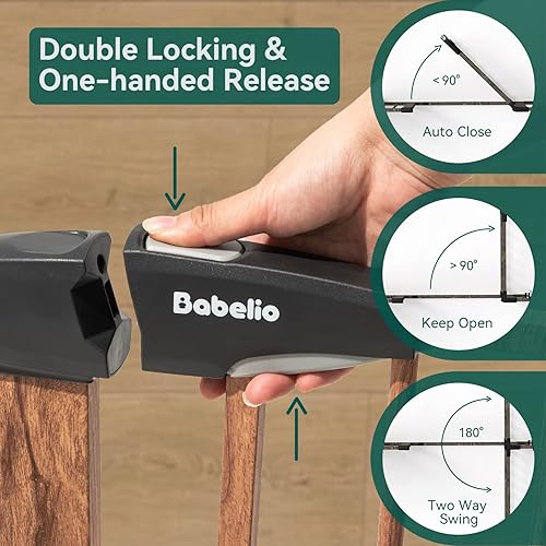 Miniatura 6 de Babelio Extensión de puerta de metal para bebés con patrón de madera, puerta extra ancha para mascotas de 2.75 pulgadas para escaleras y puertas,