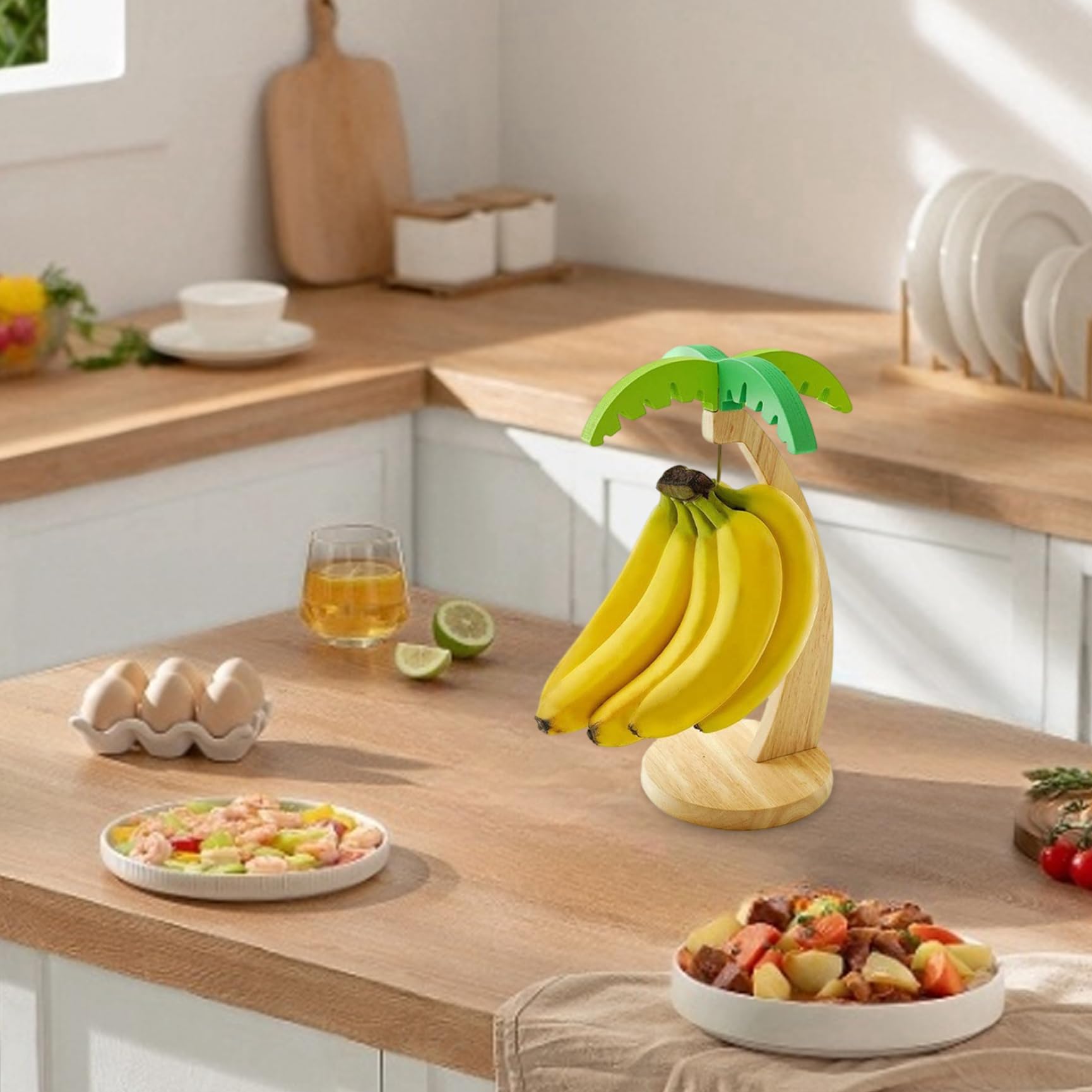 Supporto per banane a forma di albero in legno con gancio per banane con gancio Portafrutta rustico 13x6 pollici per bancone della cucina anche per maturazione Appendiabiti salvaspazio per la co