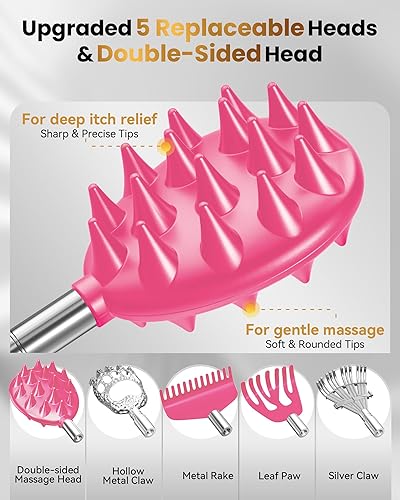 Miniatura 2 de Rascador de espalda telescópico reforzado mejorado con 5 cabezas desmontables, puntas de rascado más grandes, relleno de calcetines y regalos de