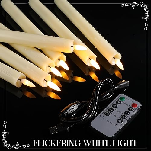 Miniatura 5 de Retisee 4 juegos de velas cónicas recargables sin llama con temporizador remoto de 9.8 pulgadas, funciona con pilas, velas LED de cera para ventana