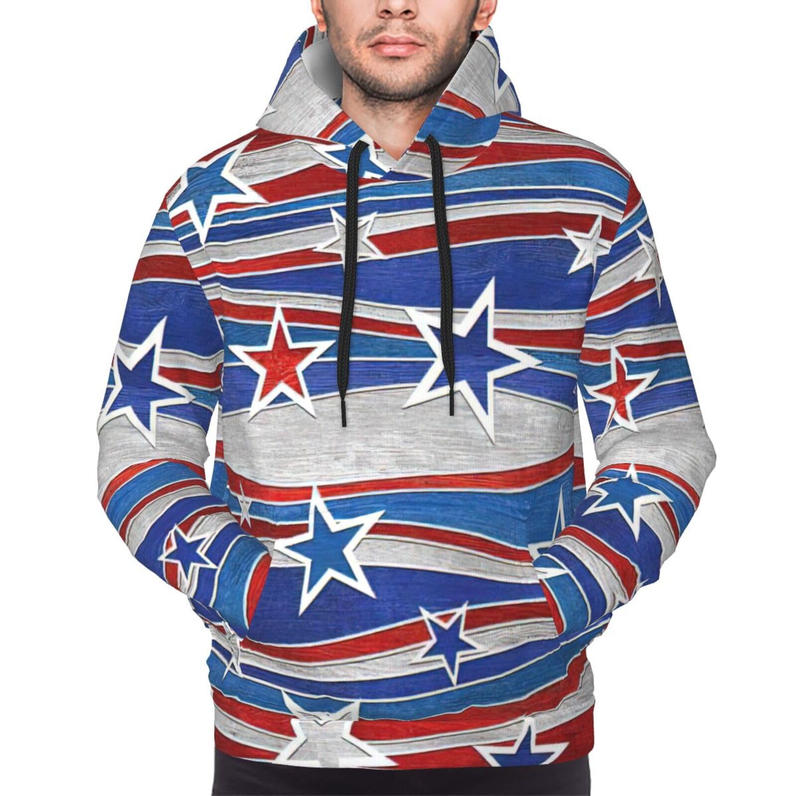 Patriotyczne gwiazdy paski Dzień Niepodległości graficzny nadruk bluza z kapturem dla mężczyzn moda sznurek sweter z długim rękawem bluza męska