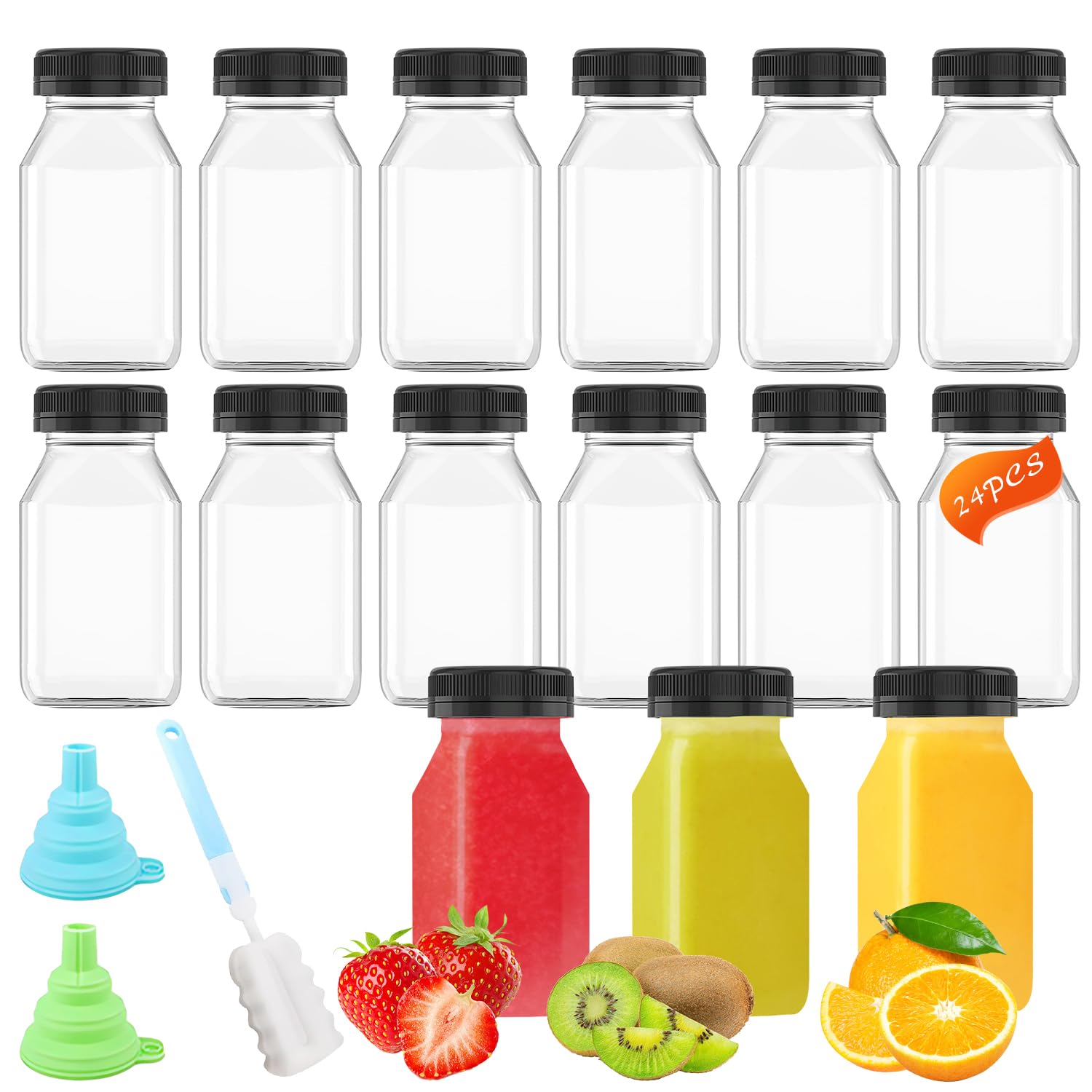 24 Piezas Botellas Plástico Pequeñas con Tapas 120 ml Mini Botella de Bebida Vacía Botellas Zumo Reutilizables Botellas para Shots Transparente para Agua Jugo Batidos Leche Bebidas Caseras