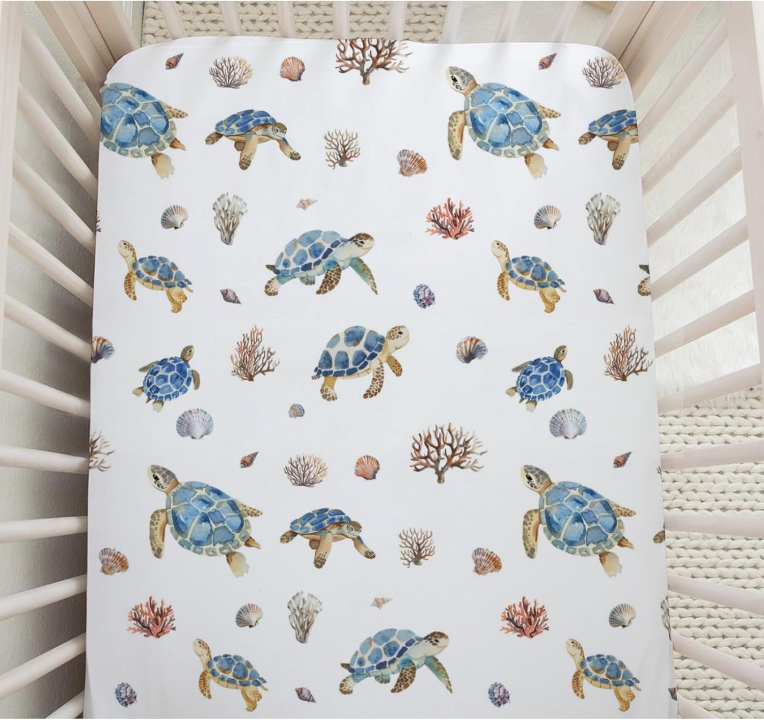 Sea Turtle Baby Crib Sheets 1 Pack for Standard Crib Mattress Ocean Coral Crib Mattress Sheets Fitted Crib Sheet Boys Girls Neutral Nursery Bed Sheet 28''×52'', OND--6784587