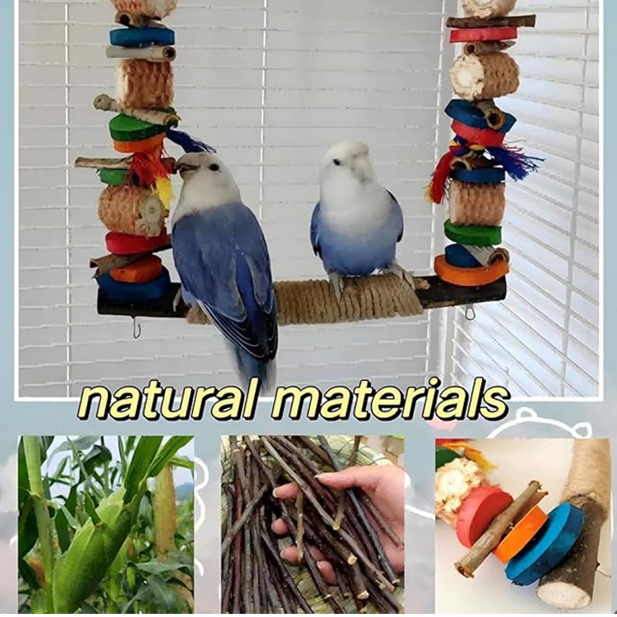 ZYYRSS Natural Bird Swing Perch Toys for Conures Budgerigars, Finches, Parrots, Lovebirds, Small & Medium Birds - Image 3