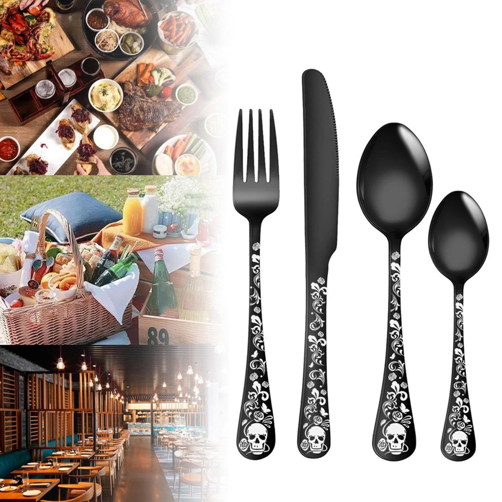 Metallutensilien-Set, Besteckset für 6 24-teiliges Besteck mit | Tragbare Küchengabeln und -löffel, Besteck für das Essen in der heimischen Küche, beim Camping