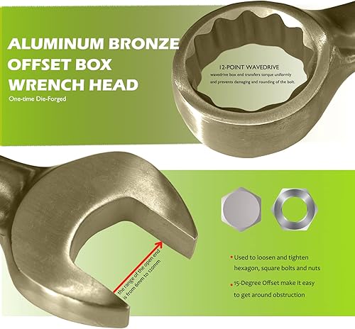 Miniatura 4 de WEDO Llave combinada sin chispas, llave combinada de seguridad sin chispas, bronce de aluminio, forja troquelada, certificado BAM y FM, tamaño 12