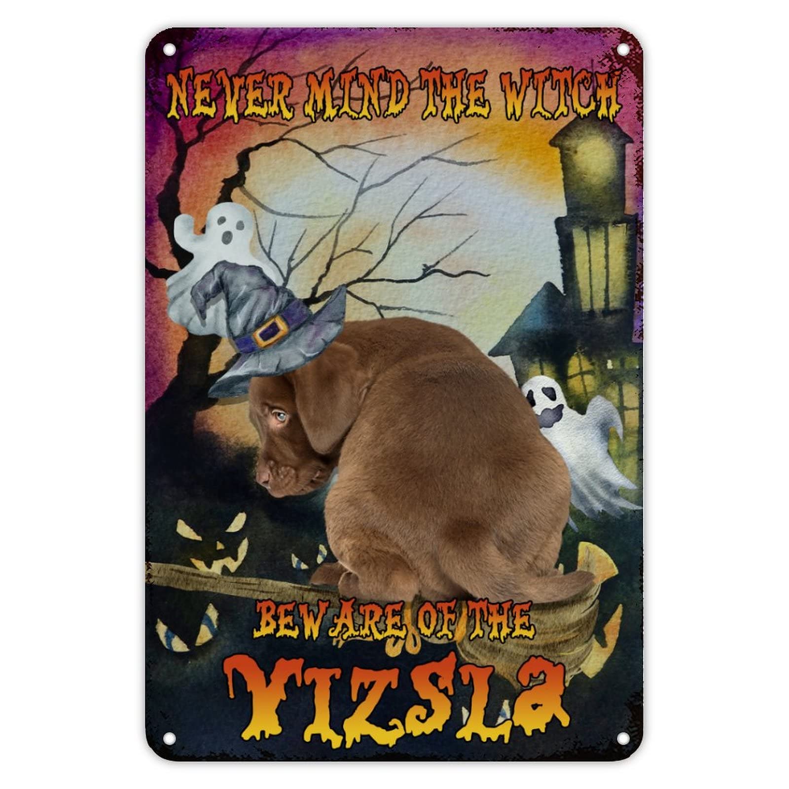 Retro Halloween Metal Sign Chocolate Labrador Dog Metal Tin Sign Halloween Pumpkin Decor Witches Brew Farmhouse Wall Art Rustic Wall Sign For Home Halloween Holiday And Party Supplies 8X12 inch