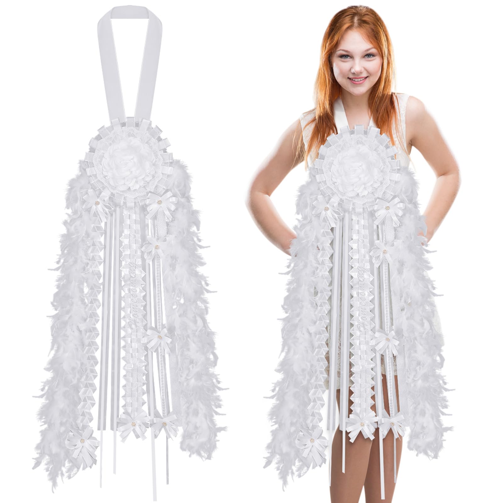 Hillban 1 Set Homecoming Mum Supplies, 33.8'' Mum Braids with Feathers Crafts for Homecoming Weekend, Dance Party, Football Game & Cheerleading