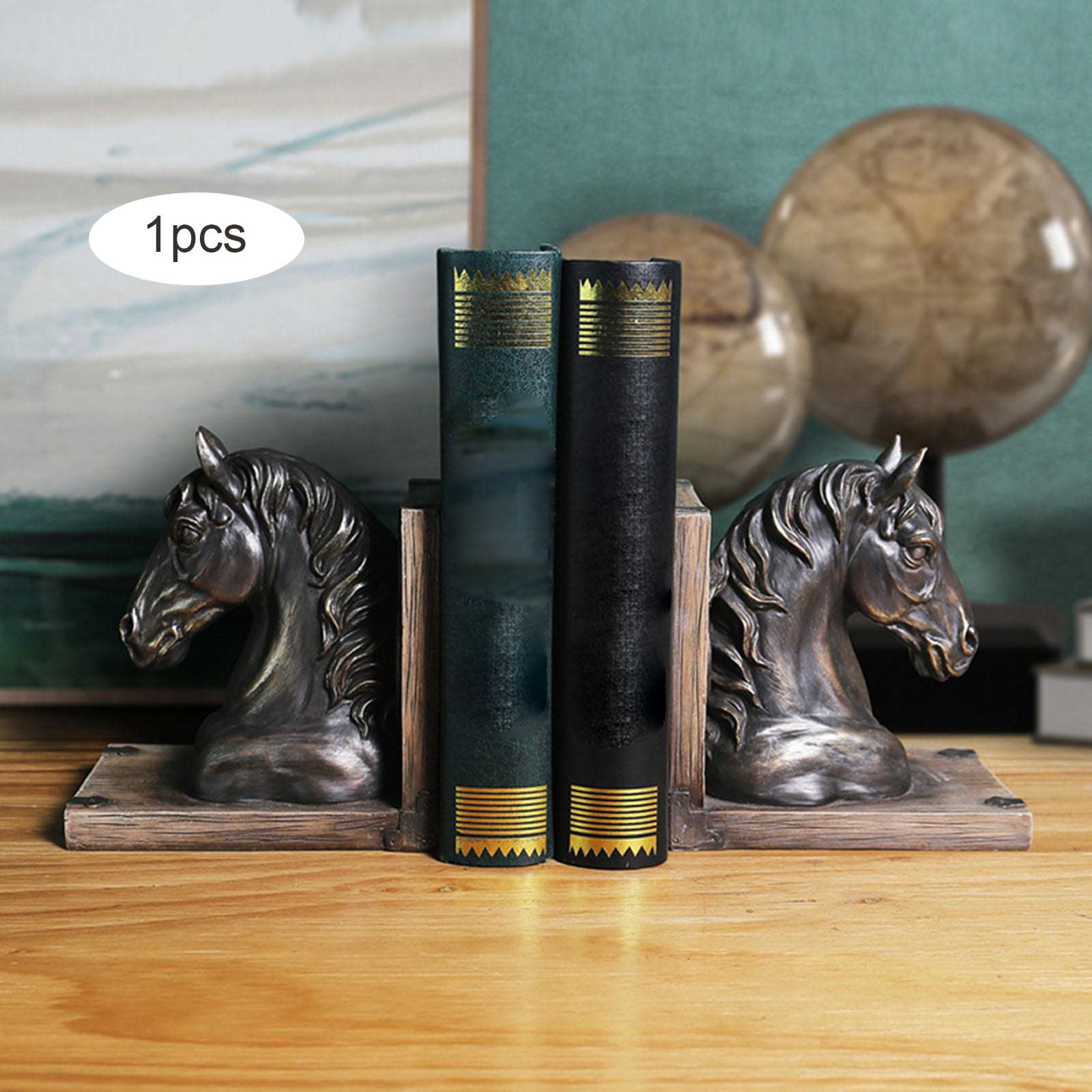 Pferdekopf-Statue im Vintage-Stil, dekorative Buchstütze, Figur für Wohnzimmer