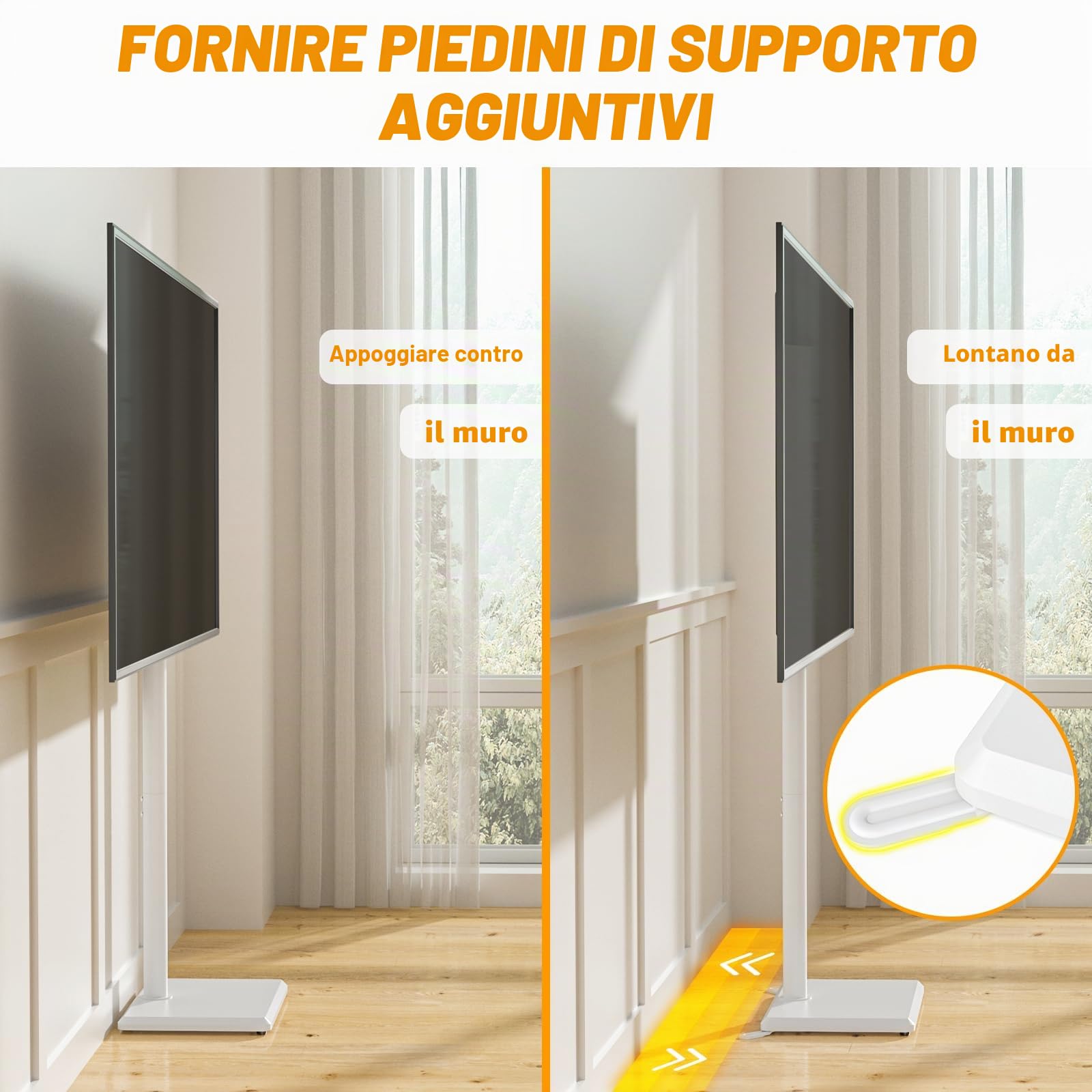 TVON Supporto TV da Pavimento per TV da 32 a 60 pollici Supporto TV Alto con Piedini di Supporto, Supporto TVs ad Angolo Sottile Regolabile in Altezza, Girevole, Max VESA 400x400mm fino a 40kg