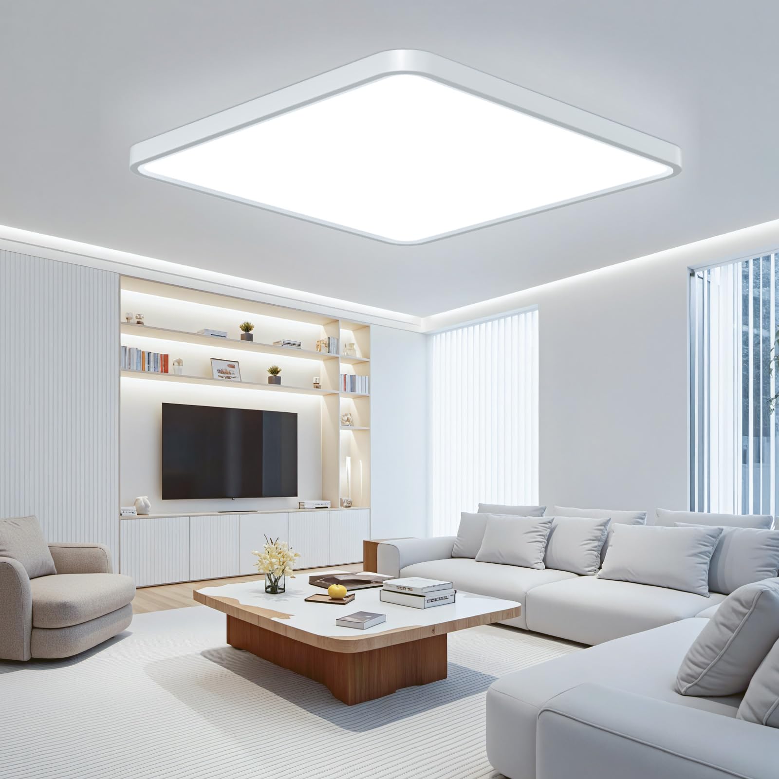 OTREN Lampara Techo LED 50CM, Plafon LED Techo 6500K, 48W Downlight Superficie Panel para Dormitorio Cocina Pasillo Baño Sala Oficina