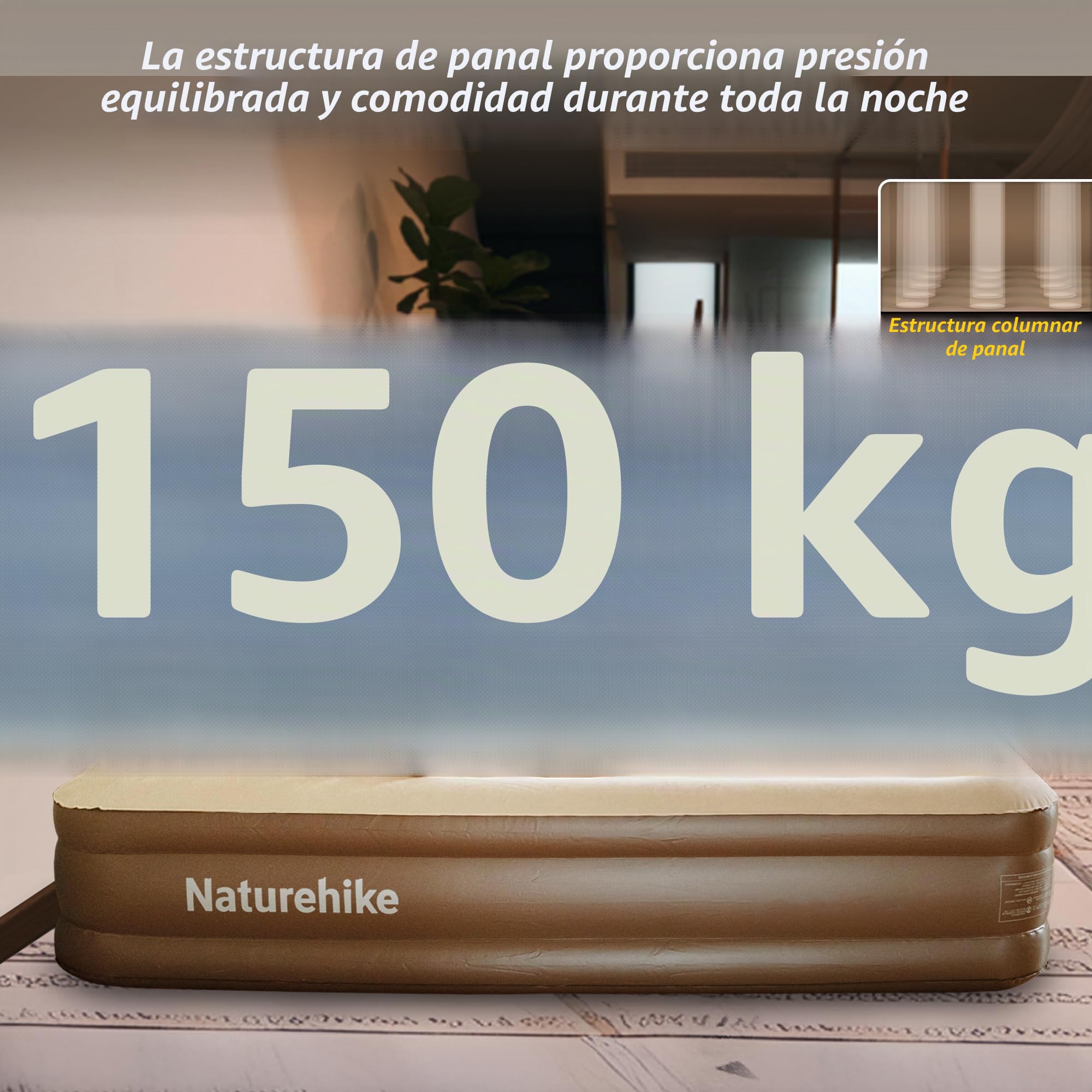 Naturehike Colchón Hinchable 1 Persona con Bomba Integrada Recargable - 190x100x45cm Cama Hinchable para Camping y Casa - Colchón Inflable Portátil y Resistente