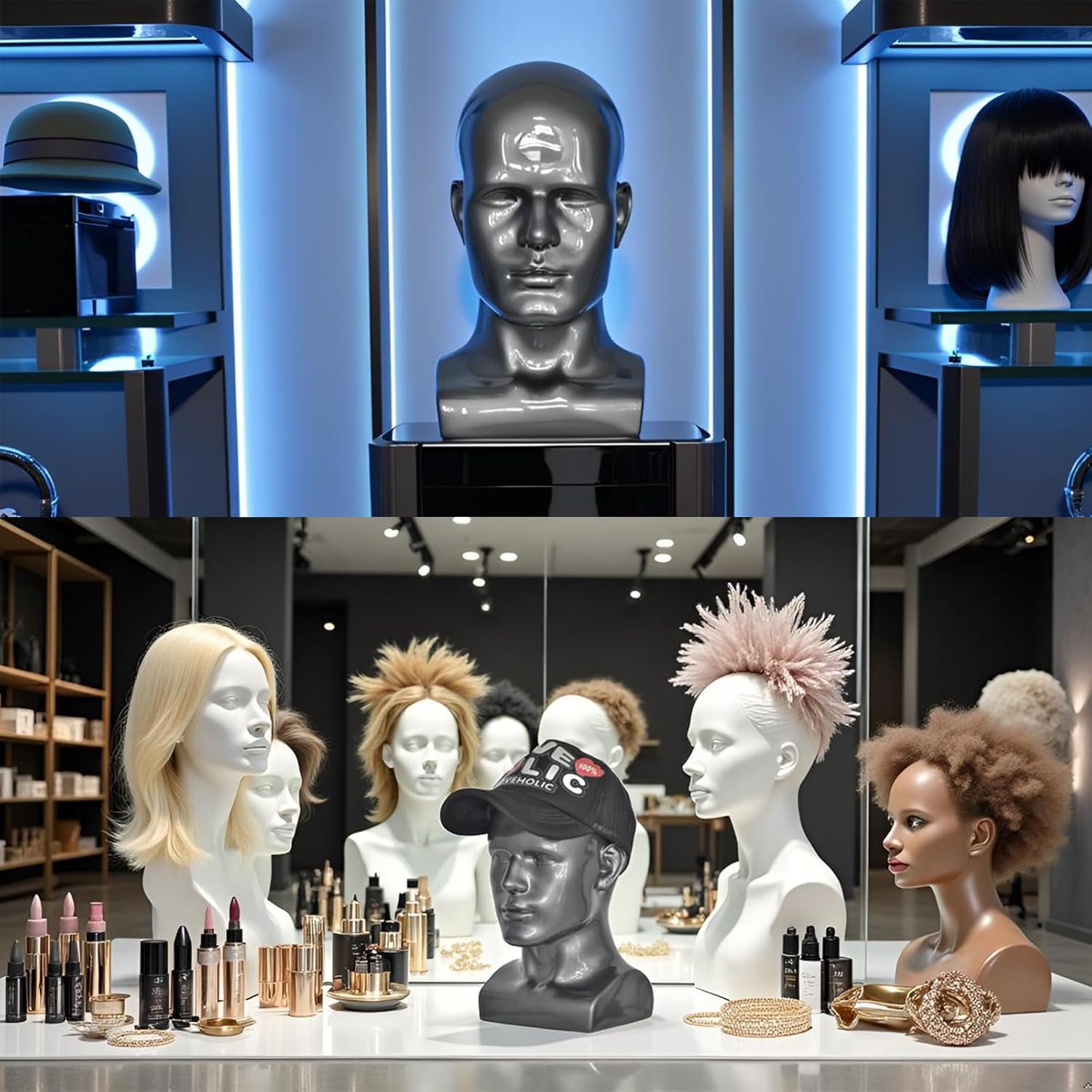 Mannequin Head Male Professional Cosmetology Manikin Head for Display Headset, Headphone, Game Console, Hats, Wigs Jewellery(S-G)