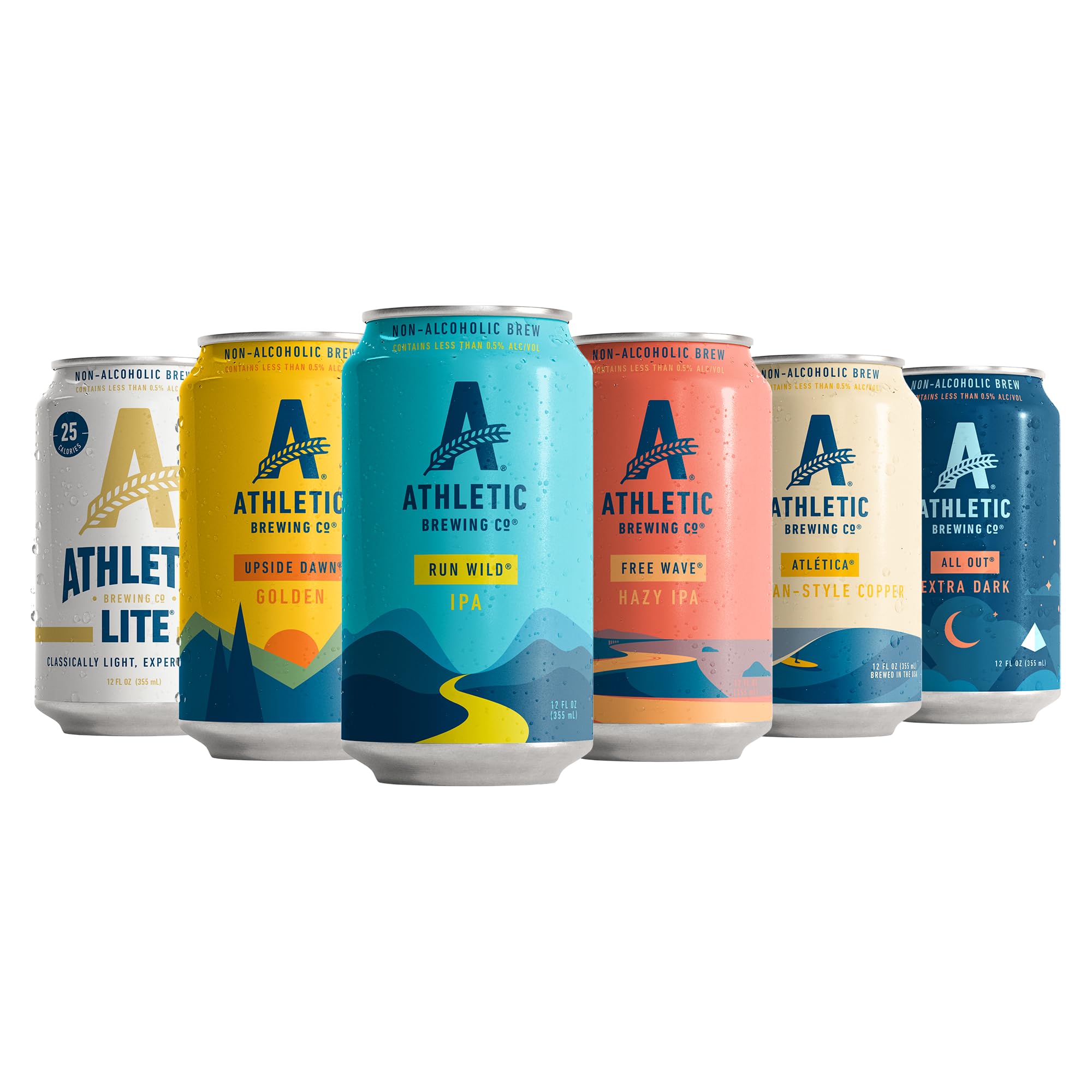 Athletic Brewing Company Craft Non Alcoholic Beer, Vegan Golden, IPA, Hazy, Lite, Mexican-Style Copper, & Extra Dark Brew, Low Calorie Brews, Variety, 36 Pack, 12 FL Oz Cans
