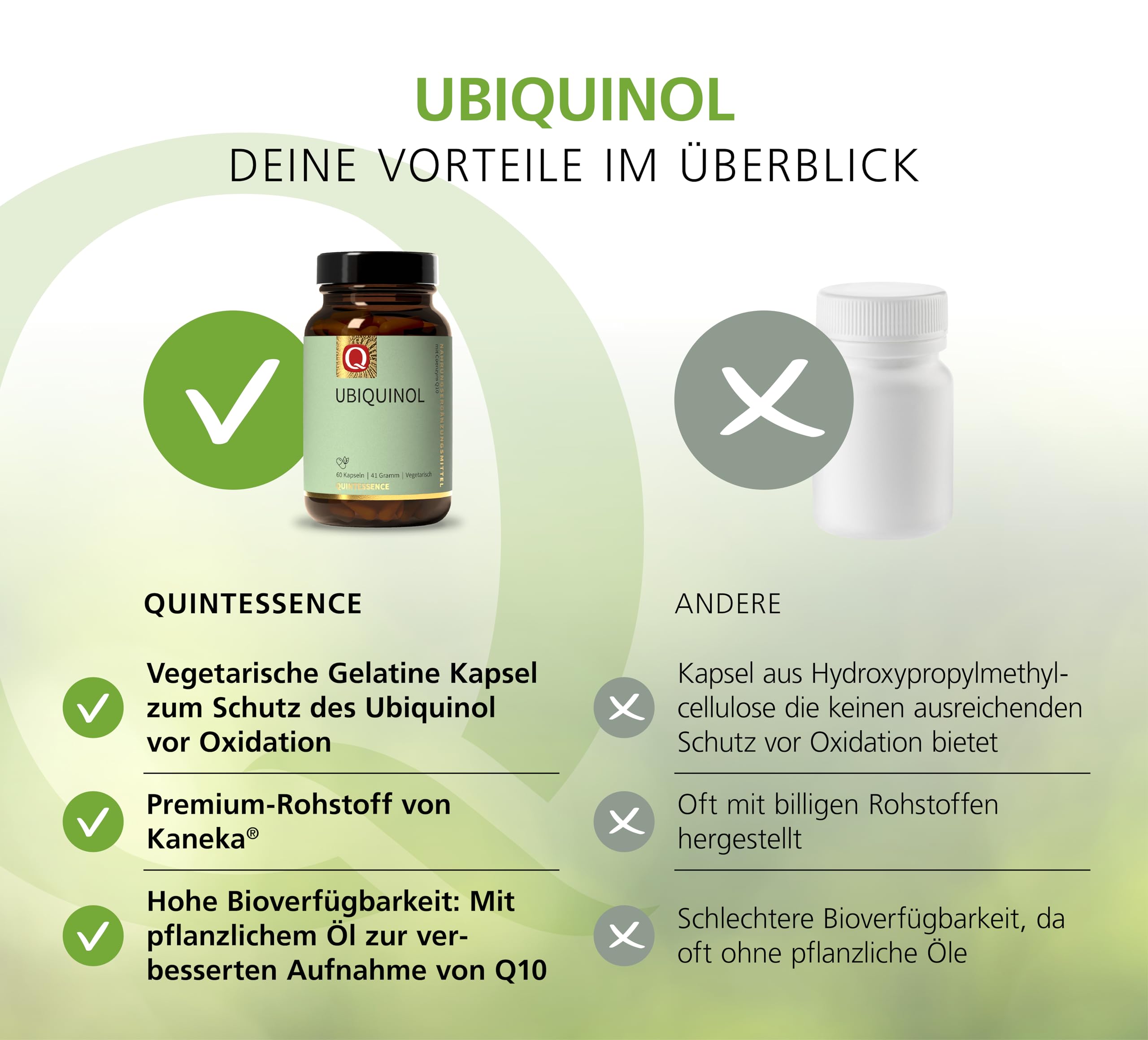 Ubiquinol, 60 Kapseln, 100 mg bioaktives Coenzym Q10, Kaneka, Quintessence