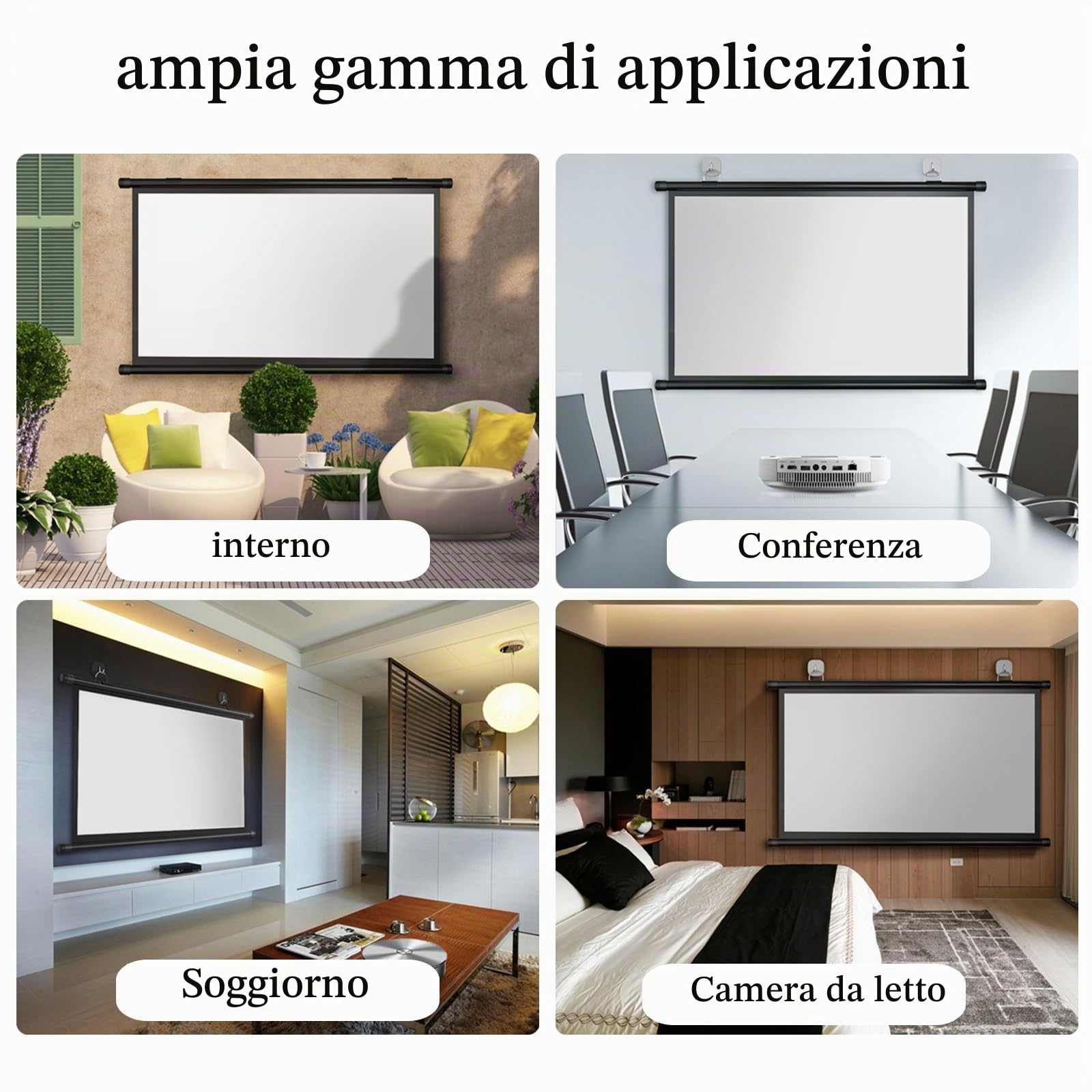 Schermo Proiettore 60/72 Pollici 16:9, Telo Per Proiettore Motorizzato, Telo Per Proiettore, 4: 3 HD, Pieghevole, Per Proiezioni Video, Con Gancio Adesivo, Per Casa, Feste, Ufficio, Aule(16:9,60in)