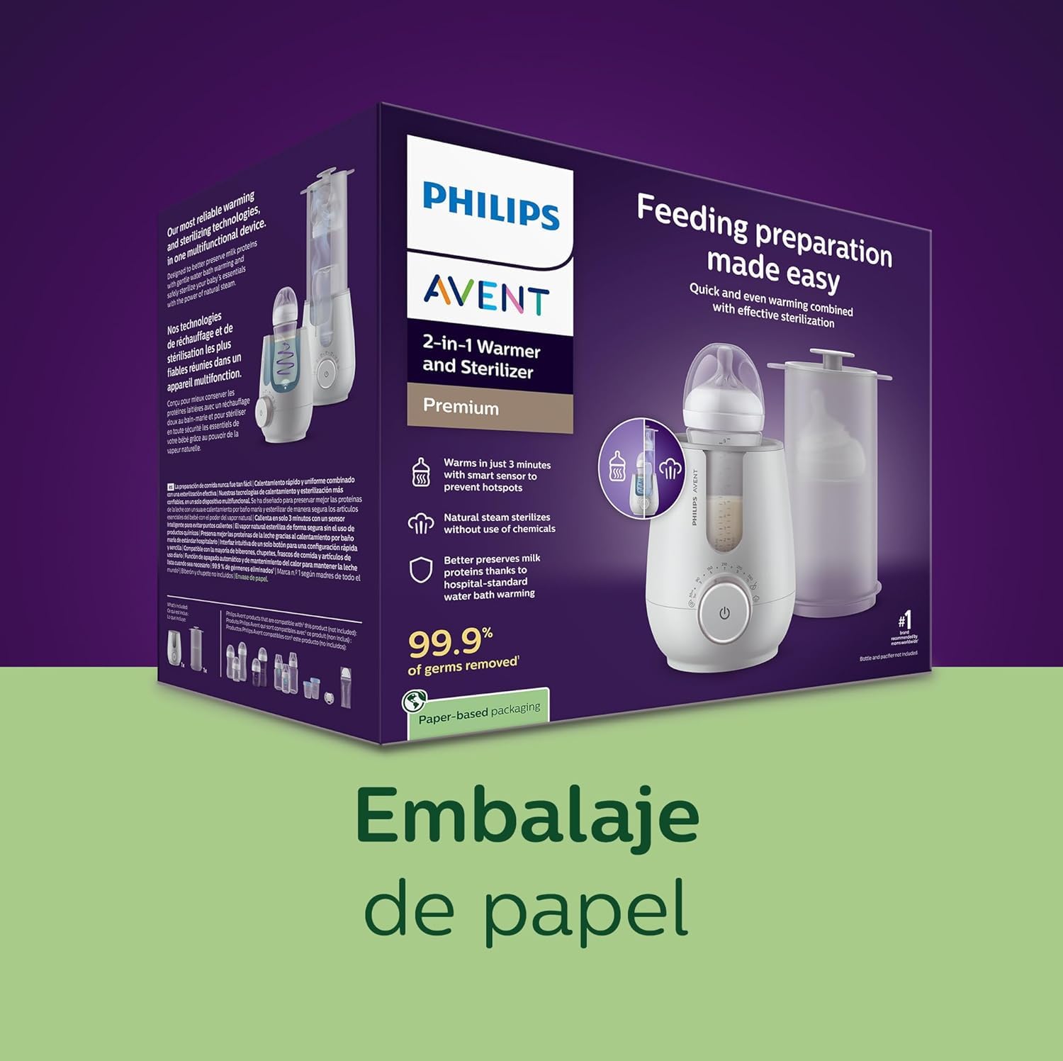 Calentador y esterilizador 2 en 1 con tecnología de baño de agua estándar de calidad hospitalaria, sensor de temperatura inteligente, prevención de zonas calientes, SCF359/00