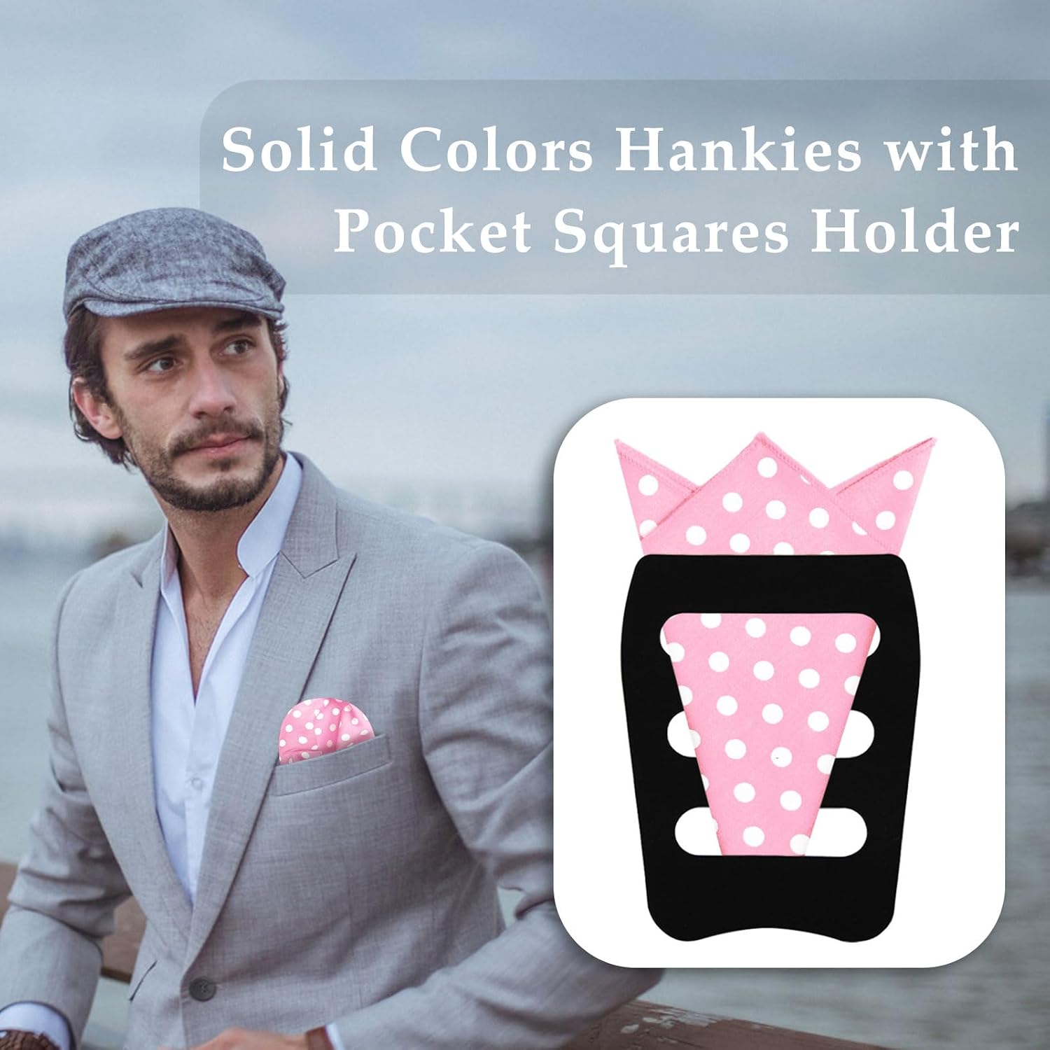 Pocket Squares for Men, Polka Dots Cotton Mens Handkerchiefs with Pocket Square Holder for Business Wedding Casual image 3