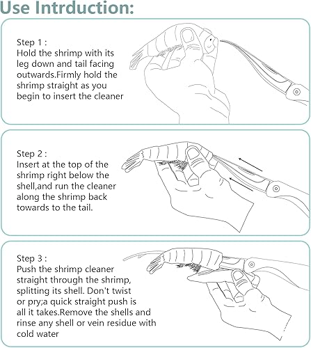 Miniatura 6 de Luvan Herramienta de diseño de camarones, Deveiner de camarones con hoja afilada de acero inoxidable y mango antideslizante, herramienta para pelar
