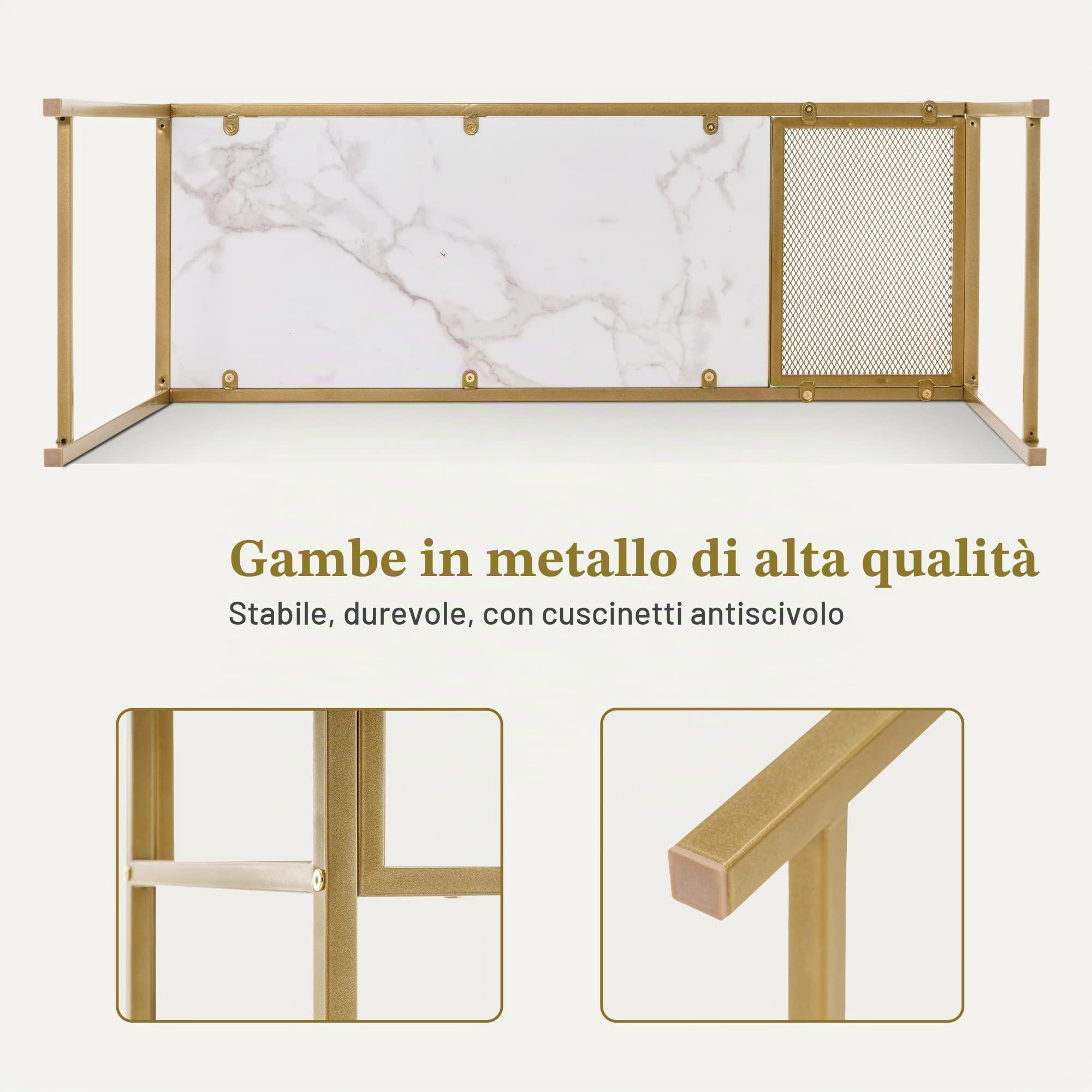 M MCombo Tavolo consolle sottile marmo oro, moderno tavolino con 2 ripiani e struttura in metallo, ingresso per corridoio, soggiorno, camera da letto, 110 x 40 x 90 cm, 2276