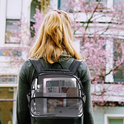 Miniatura 6 de Mini mochila transparente aprobada por el estadio de 12 x 6 x 12 pulgadas, mochila pequeña transparente transparente para estadio, Negro, 12In Mini