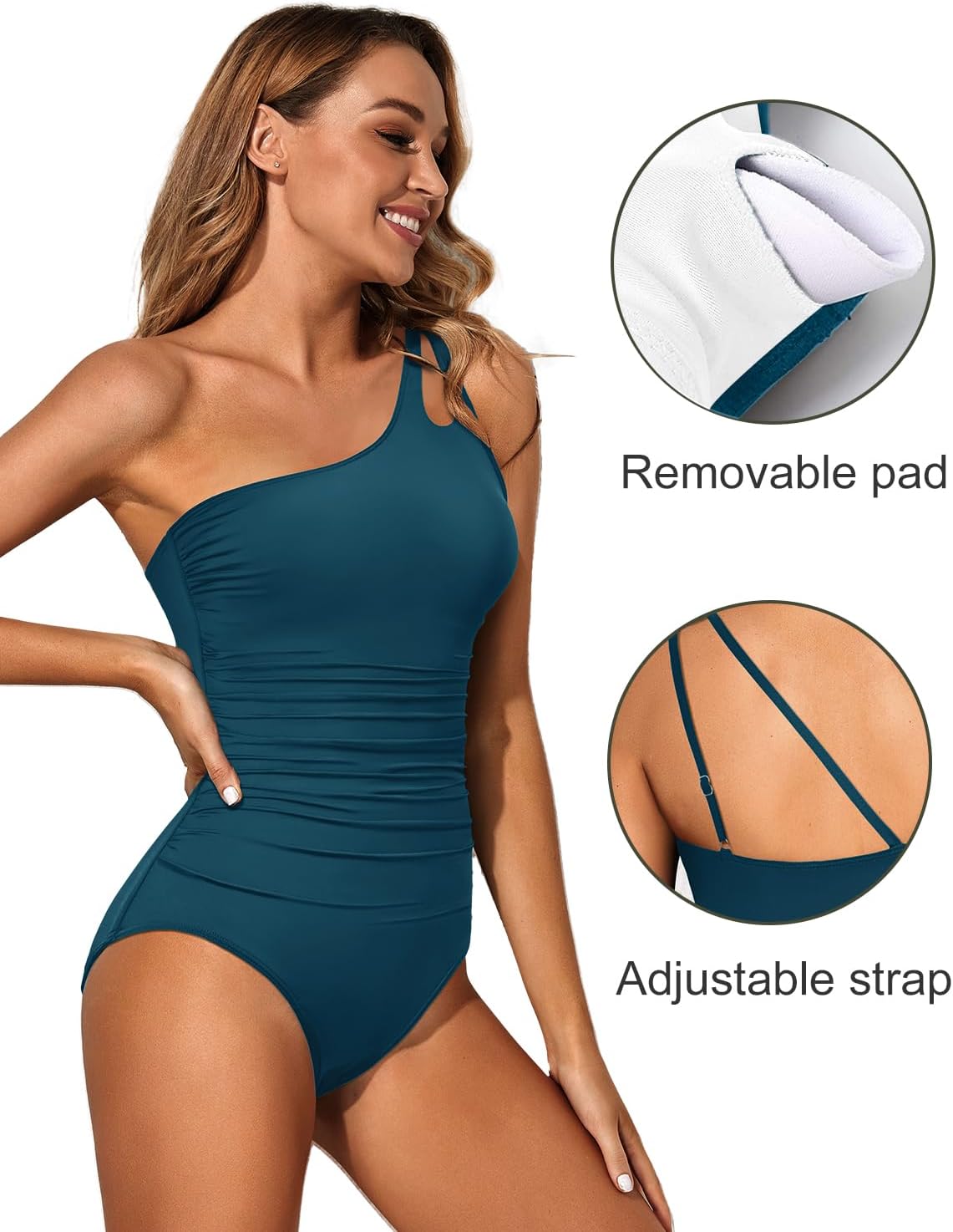 Holipick One Shoulder One Piece Swimsuit for Women Tummy Control Bathing Suits Modest Full Coverage Keyhole Swimwear