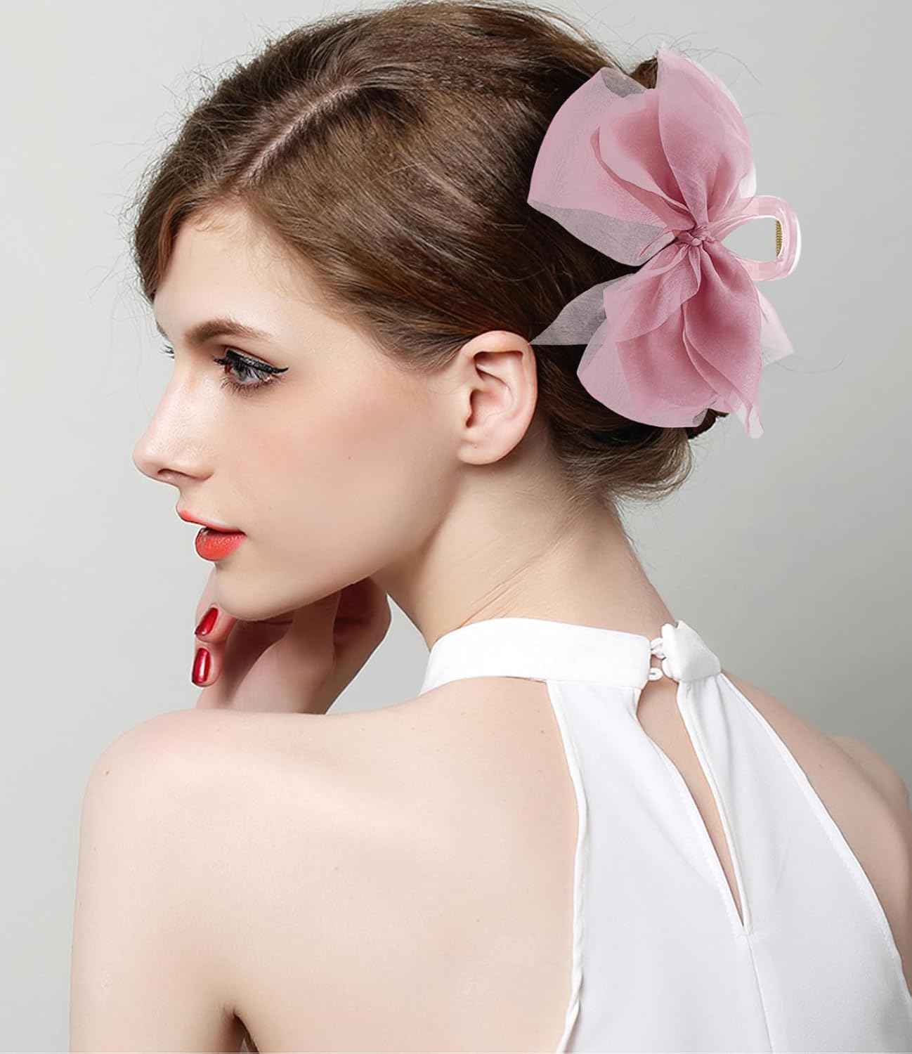 Mesh Tulle Hair Accessories - 5 Pcs Large Chiffon Bowknot Ponytail Claws and Hair Clips for Thick or Thin Hair - Image 7