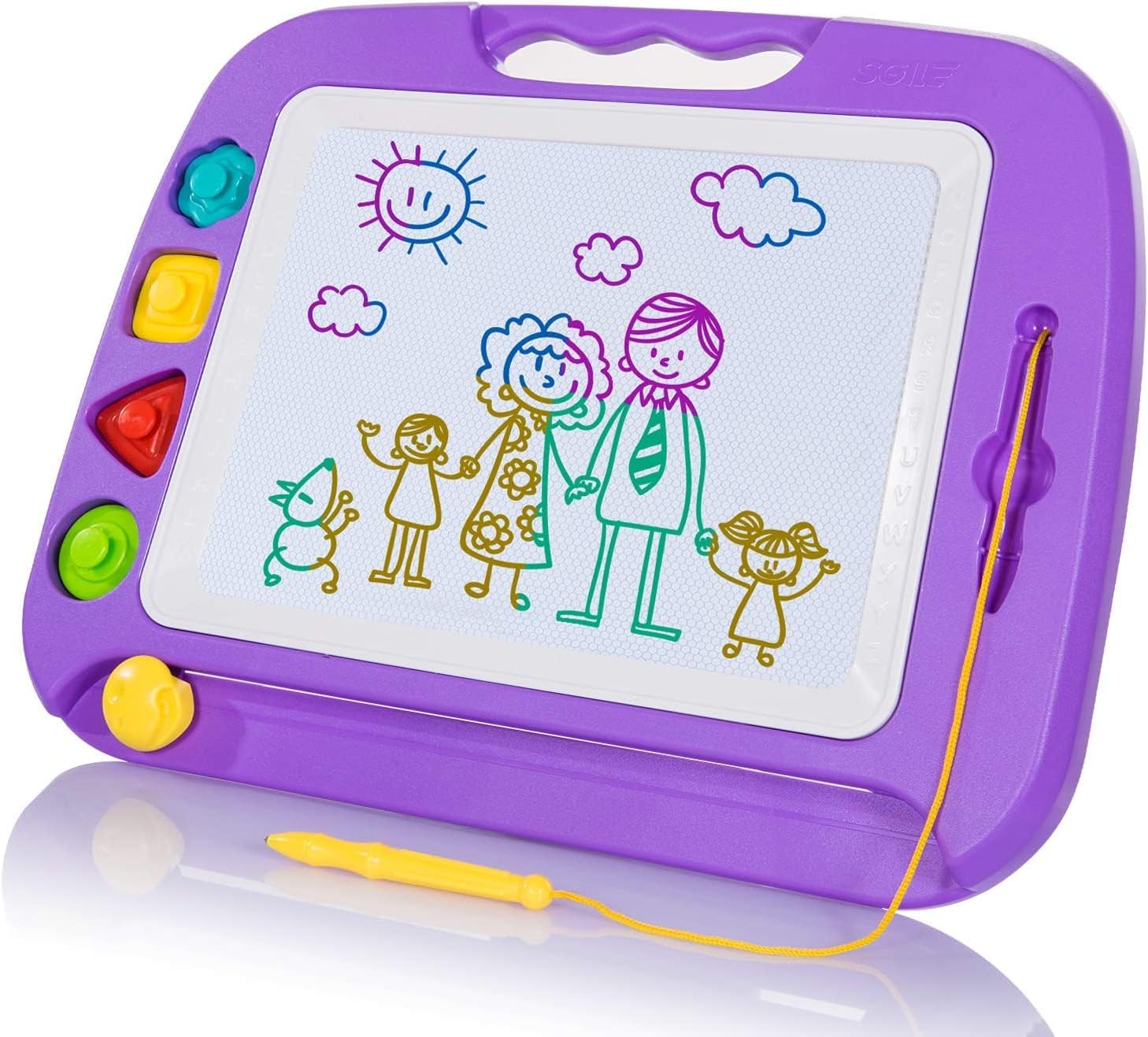 SGILE Large Magnetic Drawing Board - 4 Colors 4233cm Doodle Pad with 4 Stamps for Toddlers, Learning Toy Gift Magnet Doodle Board Etch Sketch Toys for 36+ Month Kids Girls Boys, Purple