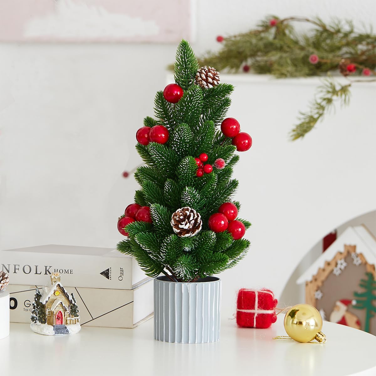 Árbol de Navidad Pequeño Clásico Decoración de Mesa (Red Pine)