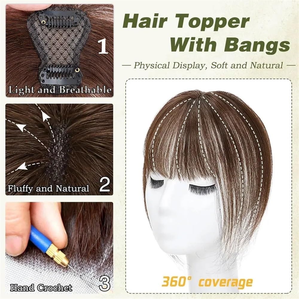 Flequillo de aire de 4 x 6 cm, cabello humano, postizo con clip, 10 g, flequillo ligero de 25 cm(Dark Brown)