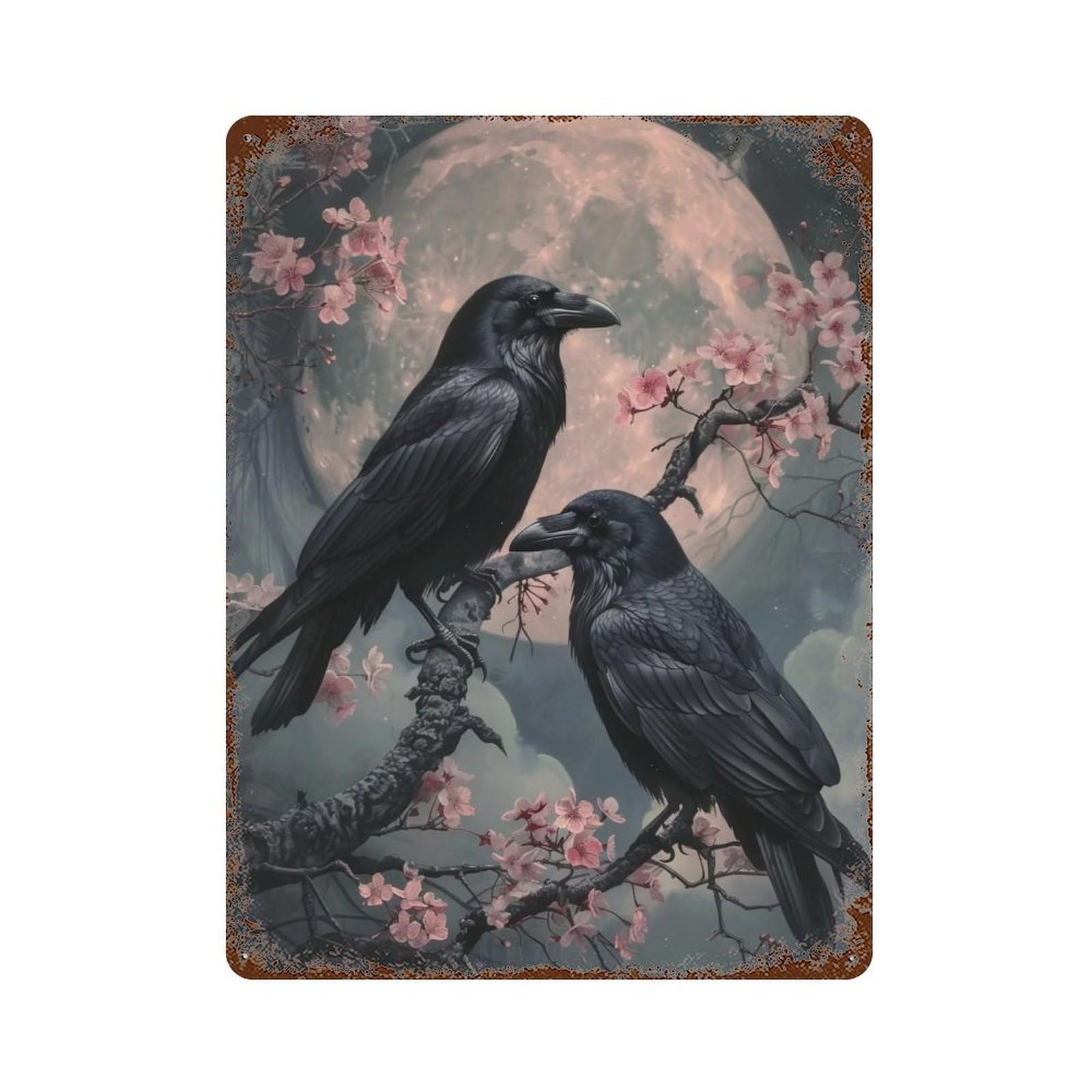 YHGERTKU Gothic Cherry Blossom Crows 02 Wall Art Retro Iron Vintage Metal Tin Sign Poster Modern Decor for Living Rooms Gift 40x30cm