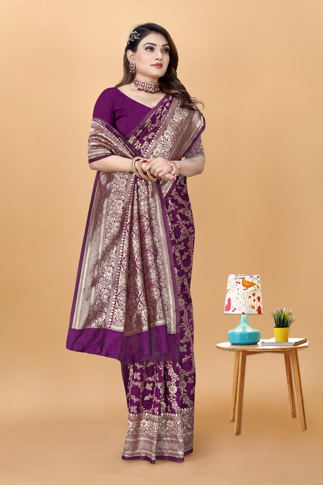 Sugathari Women's Banarasi Saree Pure Kanjivaram Silk Saree Soft New Ladies 2025 Design Wear Pattu Sarees Latest Sadi Party Sari Collections With Blouse Piece (San Pari-189-Purple)
