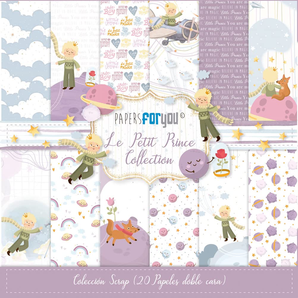 PAPERSFORYOUPapers For You - Mini Paper Kit for Scrapbooking and Crafts | "Le Petit Prince" Collection | Includes 20 Double Sided Papers with Different Designs | Size 15.24 x 15.24 cm (6" x 6")