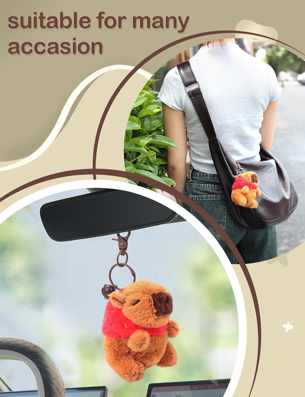 ChunlongFour Cute Keychain Capybara Plush Keychain Bag Charms Pendant for Christmas Gifts Handbag Backpack Car Keys Purse - Image 4